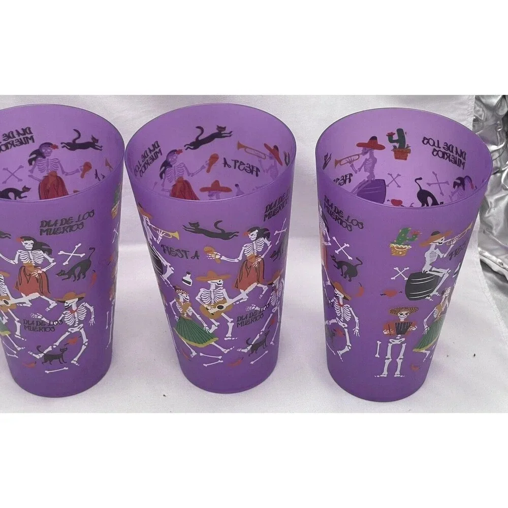 Halloween Dia De Los Muertos Cups Purple Set Of 4